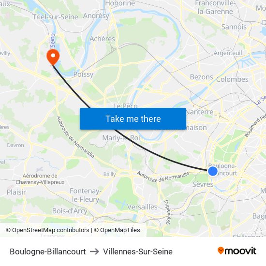 Boulogne-Billancourt to Villennes-Sur-Seine map