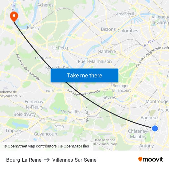 Bourg-La-Reine to Villennes-Sur-Seine map