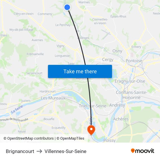 Brignancourt to Villennes-Sur-Seine map