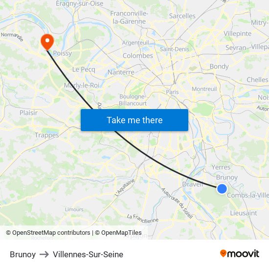 Brunoy to Villennes-Sur-Seine map