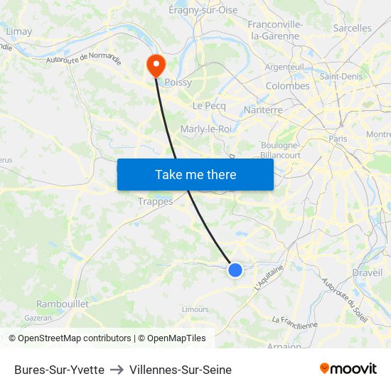Bures-Sur-Yvette to Villennes-Sur-Seine map