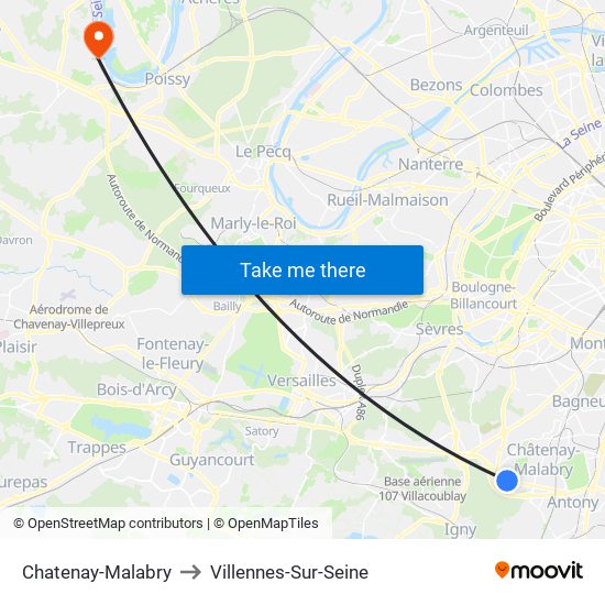 Chatenay-Malabry to Villennes-Sur-Seine map