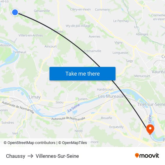 Chaussy to Villennes-Sur-Seine map