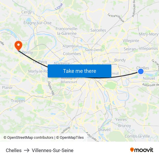 Chelles to Villennes-Sur-Seine map