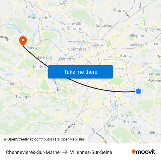 Chennevieres-Sur-Marne to Villennes-Sur-Seine map