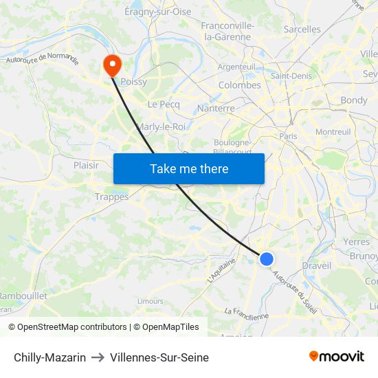 Chilly-Mazarin to Villennes-Sur-Seine map