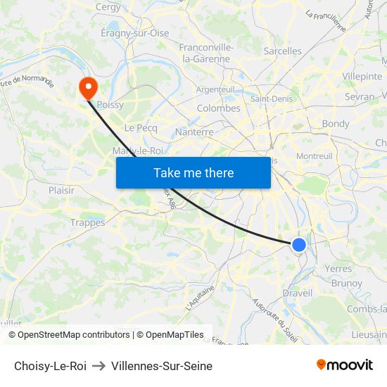 Choisy-Le-Roi to Villennes-Sur-Seine map