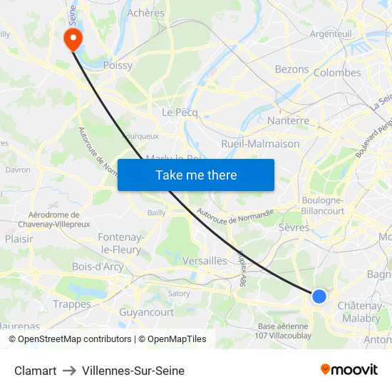 Clamart to Villennes-Sur-Seine map