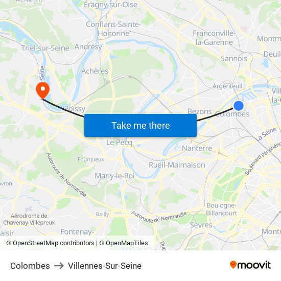 Colombes to Villennes-Sur-Seine map