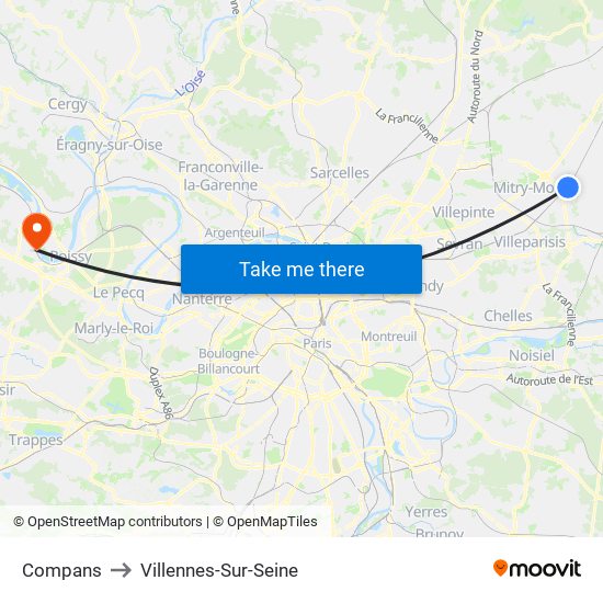 Compans to Villennes-Sur-Seine map