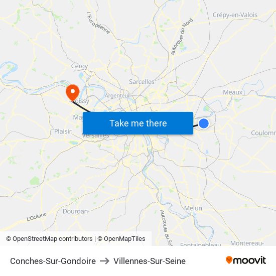 Conches-Sur-Gondoire to Villennes-Sur-Seine map