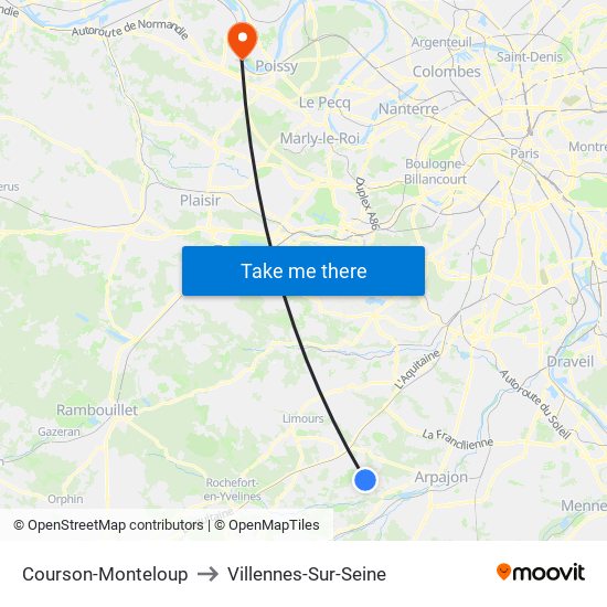 Courson-Monteloup to Villennes-Sur-Seine map