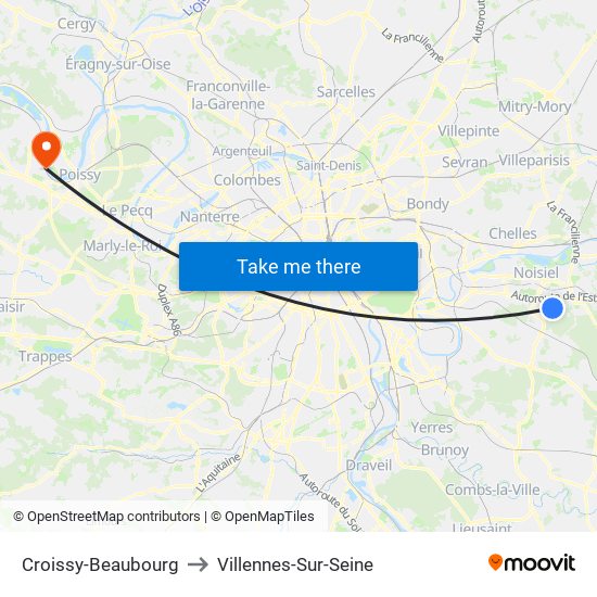 Croissy-Beaubourg to Villennes-Sur-Seine map