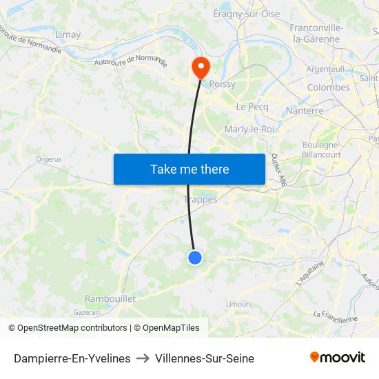 Dampierre-En-Yvelines to Villennes-Sur-Seine map