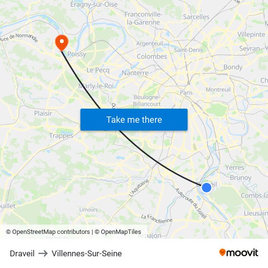 Draveil to Villennes-Sur-Seine map