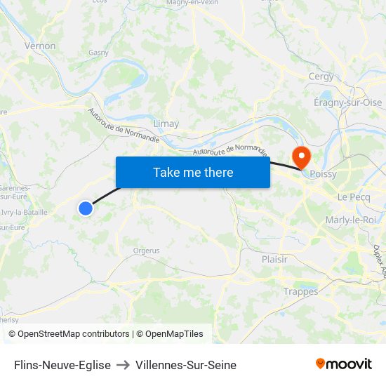 Flins-Neuve-Eglise to Villennes-Sur-Seine map