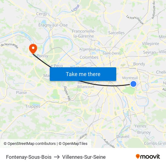Fontenay-Sous-Bois to Villennes-Sur-Seine map