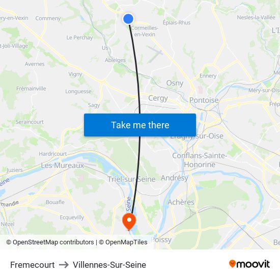 Fremecourt to Villennes-Sur-Seine map