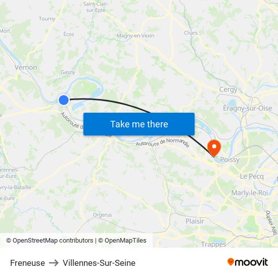 Freneuse to Villennes-Sur-Seine map