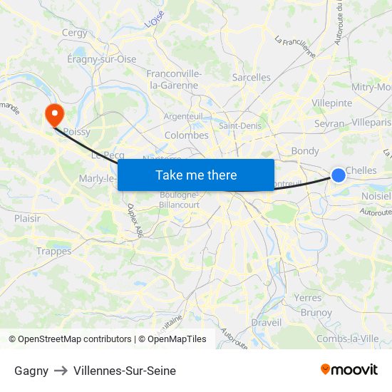 Gagny to Villennes-Sur-Seine map