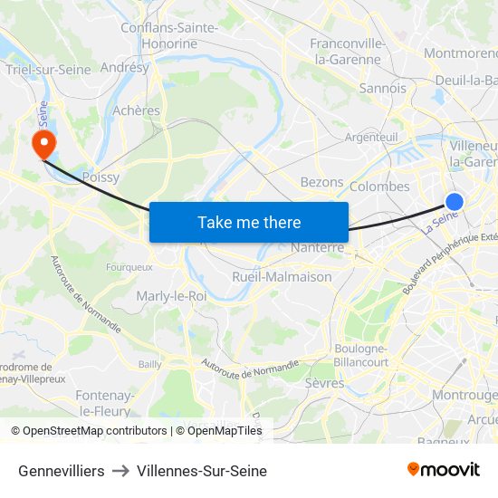 Gennevilliers to Villennes-Sur-Seine map