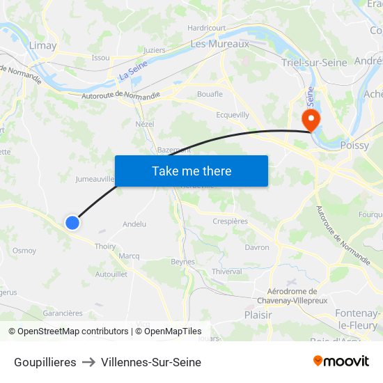 Goupillieres to Villennes-Sur-Seine map