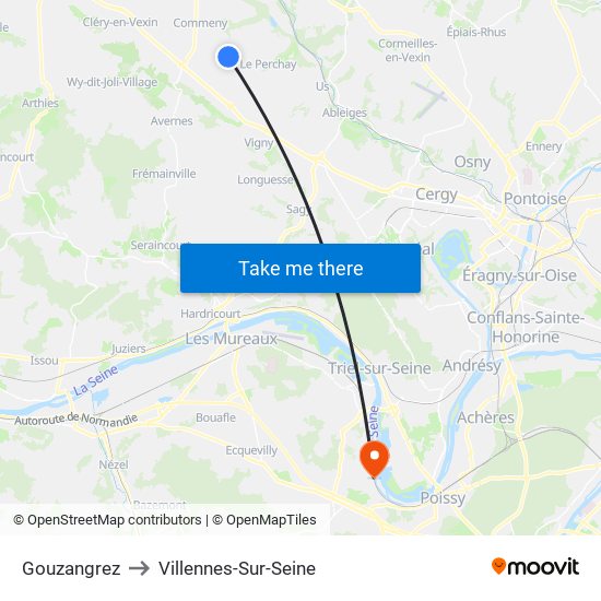 Gouzangrez to Villennes-Sur-Seine map