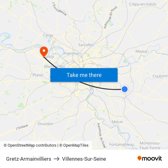 Gretz-Armainvilliers to Villennes-Sur-Seine map