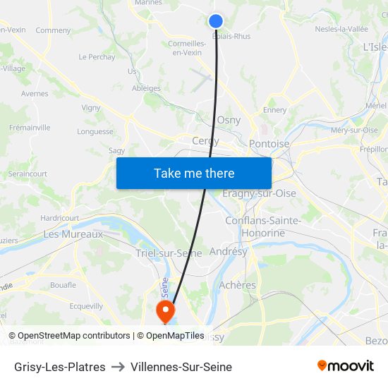 Grisy-Les-Platres to Villennes-Sur-Seine map