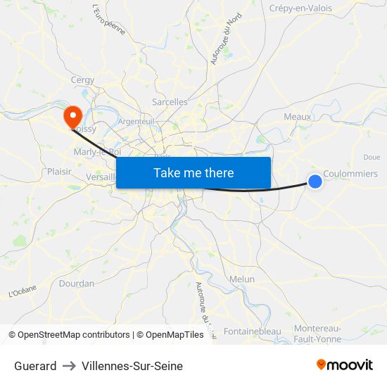 Guerard to Villennes-Sur-Seine map