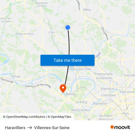 Haravilliers to Villennes-Sur-Seine map