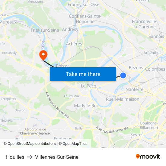 Houilles to Villennes-Sur-Seine map