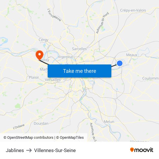 Jablines to Villennes-Sur-Seine map