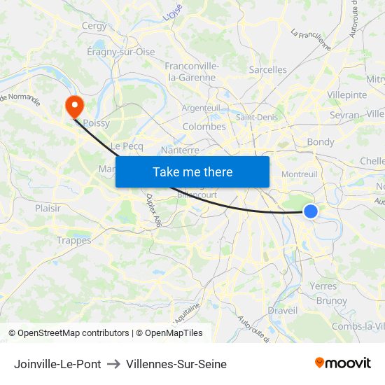 Joinville-Le-Pont to Villennes-Sur-Seine map