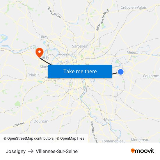 Jossigny to Villennes-Sur-Seine map