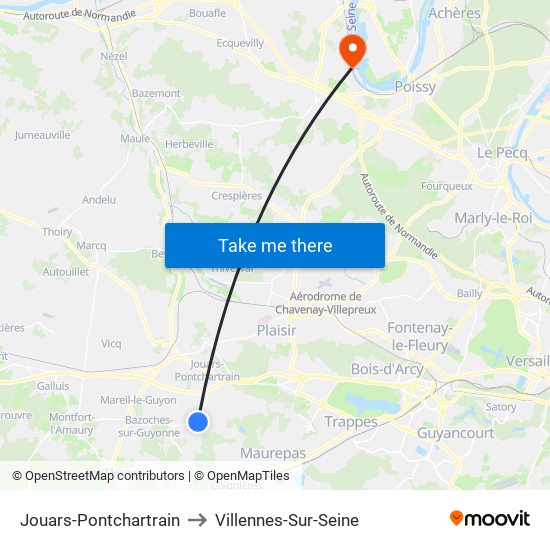 Jouars-Pontchartrain to Villennes-Sur-Seine map