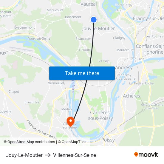 Jouy-Le-Moutier to Villennes-Sur-Seine map