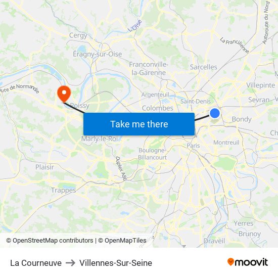 La Courneuve to Villennes-Sur-Seine map