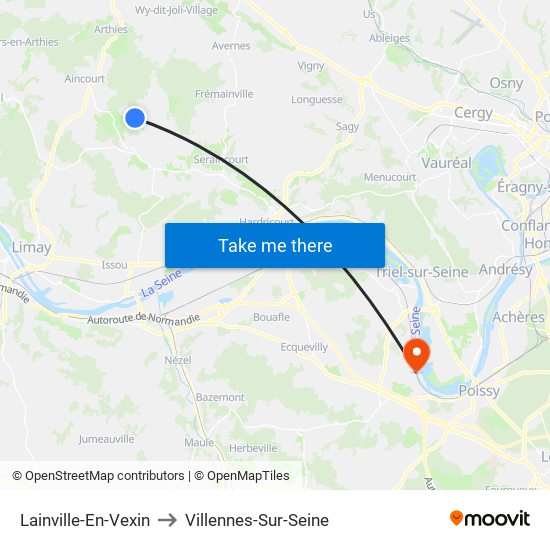 Lainville-En-Vexin to Villennes-Sur-Seine map
