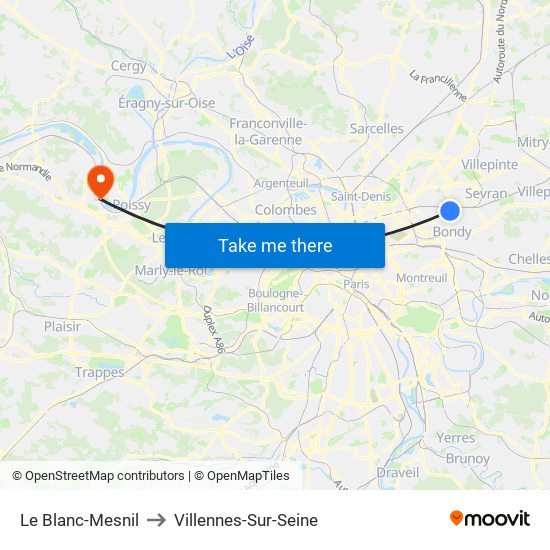 Le Blanc-Mesnil to Villennes-Sur-Seine map