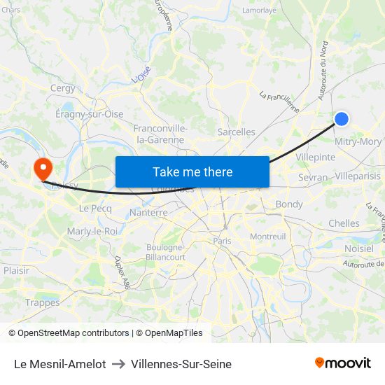 Le Mesnil-Amelot to Villennes-Sur-Seine map