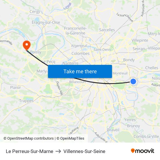 Le Perreux-Sur-Marne to Villennes-Sur-Seine map