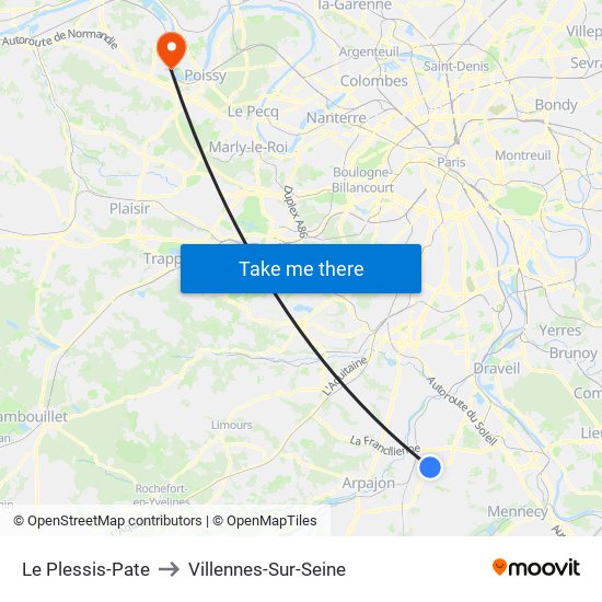 Le Plessis-Pate to Villennes-Sur-Seine map