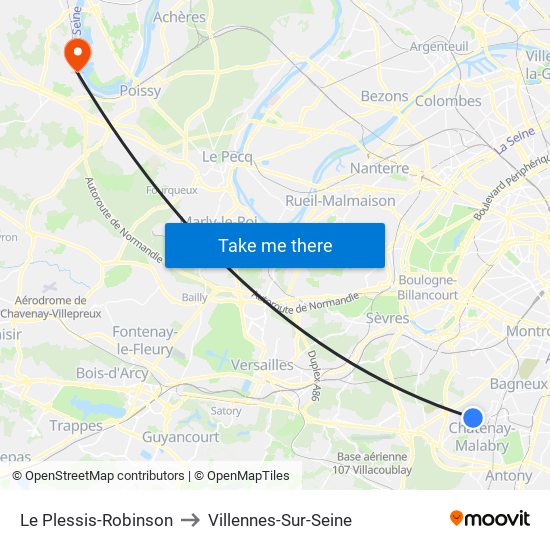 Le Plessis-Robinson to Villennes-Sur-Seine map