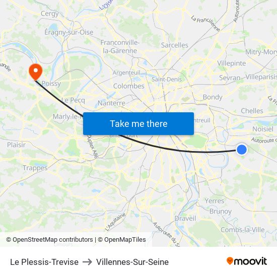 Le Plessis-Trevise to Villennes-Sur-Seine map