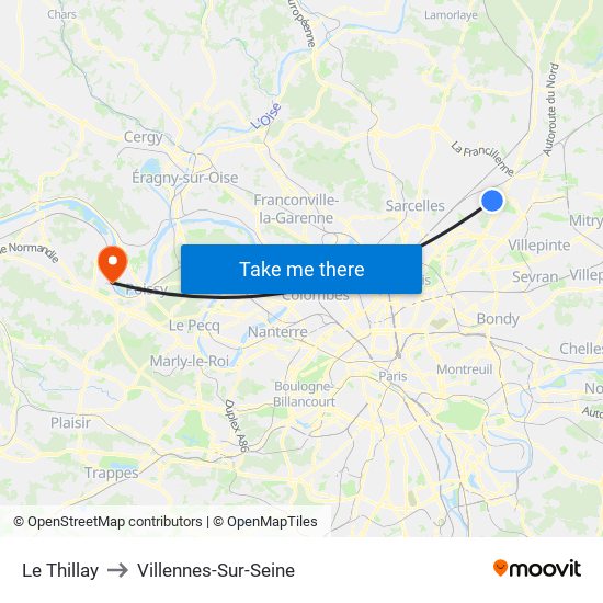 Le Thillay to Villennes-Sur-Seine map