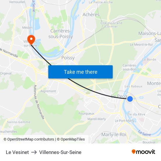 Le Vesinet to Villennes-Sur-Seine map