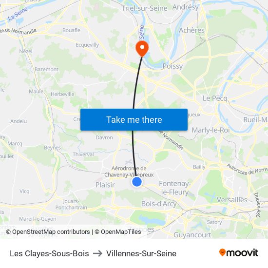 Les Clayes-Sous-Bois to Villennes-Sur-Seine map