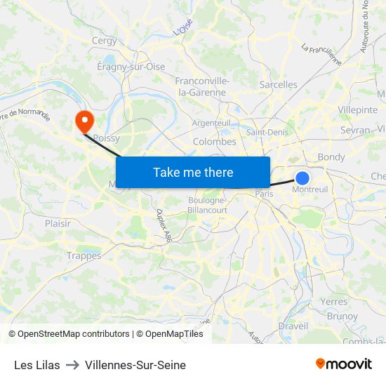 Les Lilas to Villennes-Sur-Seine map