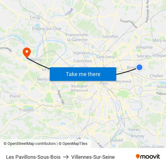 Les Pavillons-Sous-Bois to Villennes-Sur-Seine map